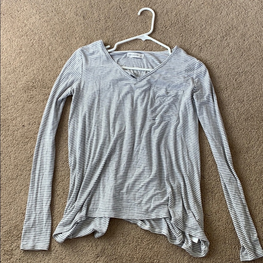 Grey and white stripe Abercrombie shirt
